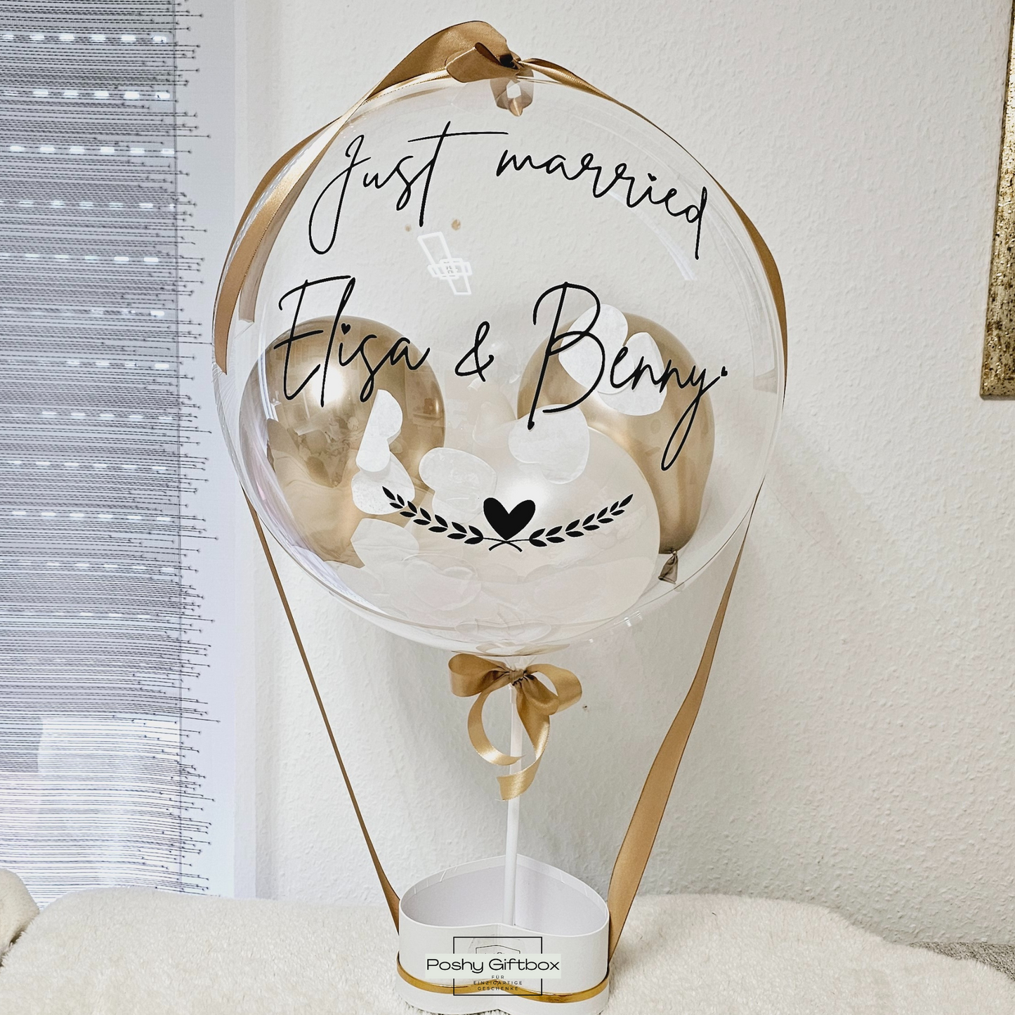 Ballongeschenk HOCHZEIT/Geschenk zum Hochzeitstag/Verlobungsgeschenk/Just Married/Hochzeitsgeschenk/Ballongrüß /Geldgeschenk Hochzeit PoshyGiftbox