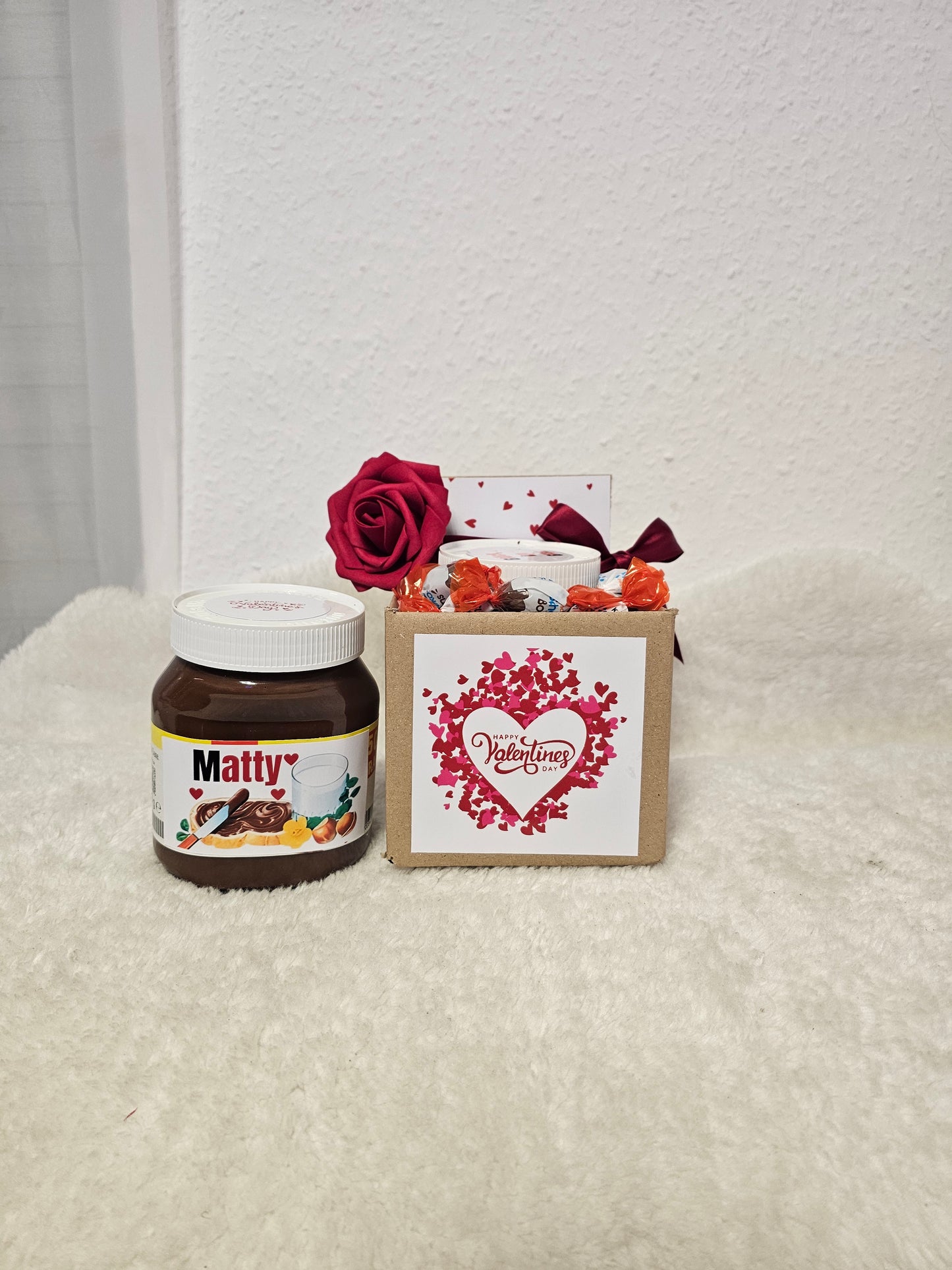 Nutella Geschenk 450g Glas /Nutella Valentinsgeschenk/Personalisiert mit Wunschtext oder Namen/Mitbringsel/ Valentine's Day/Nutella Verpackung PoshyGiftbox