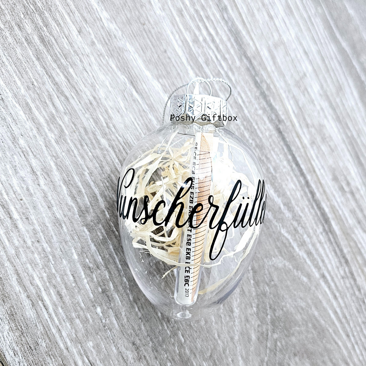 Ostereier gefüllt mit weißen Federn /Personalisierte Ostereier/Geschenk Ostern/Osternest/Ostern Dekoration/Transparent/8cm Eier/Kunstsoff PoshyGiftbox
