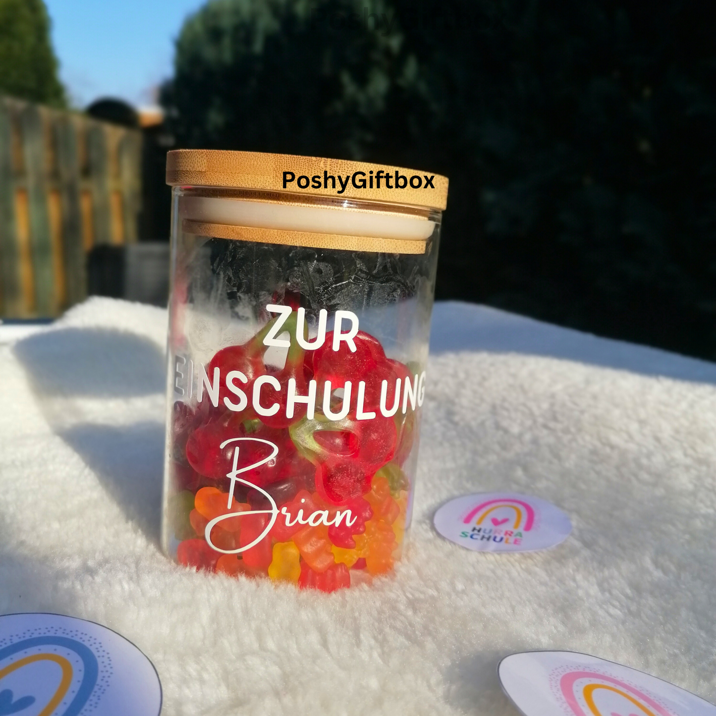 VORRATSGLAS mit Holzdeckel/Wunschtext/Danke für die schöne Zeit/t/Abschiedsgeschenk/Geschenkverpackung PoshyGiftbox