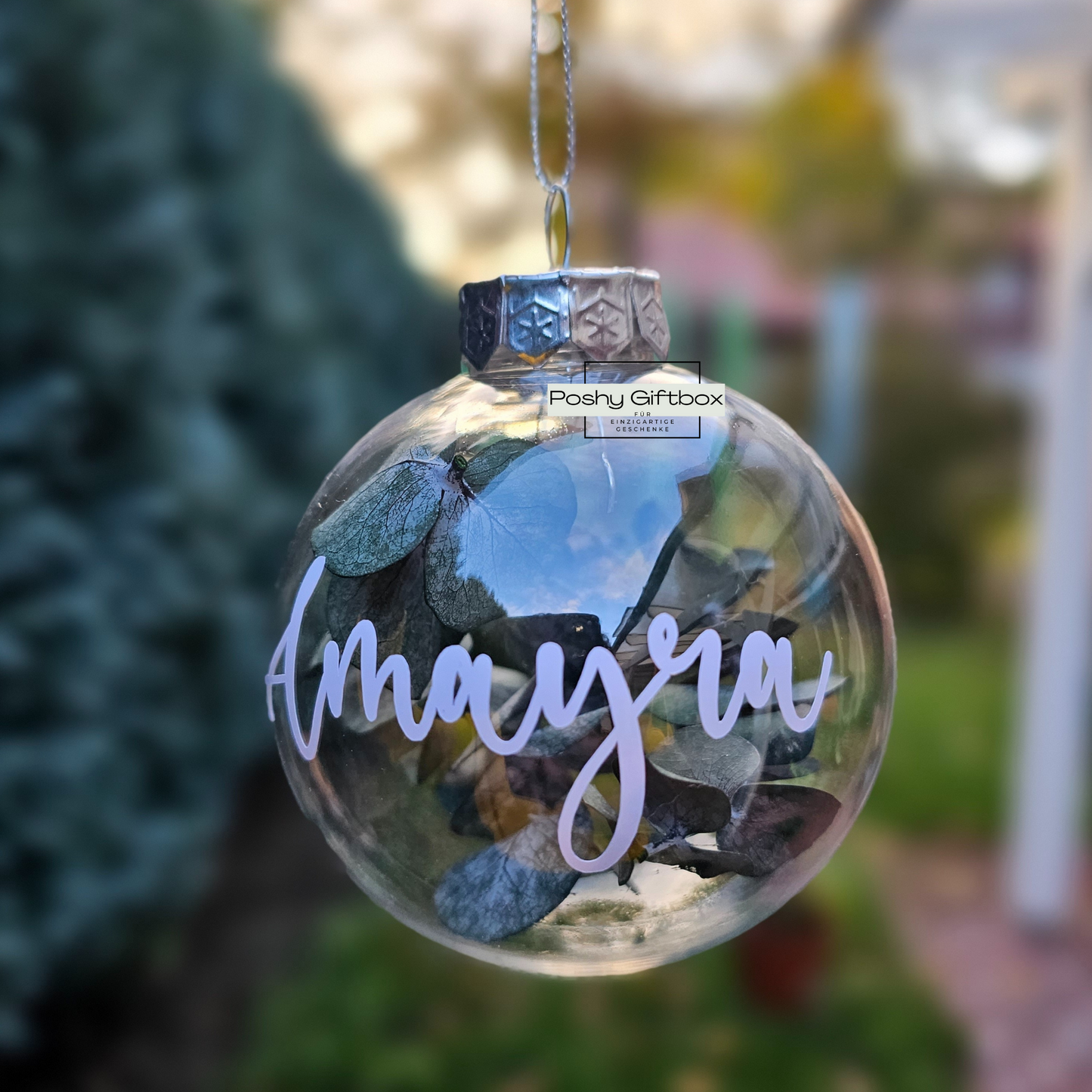 Personalisierte Weihnachtskugeln/Gefüllt mit Eukalyptus Trockenblumen/Weihnachtsgeschenke/Weihnachtskugel mit Namen/Christbaumkugel mit Name PoshyGiftbox