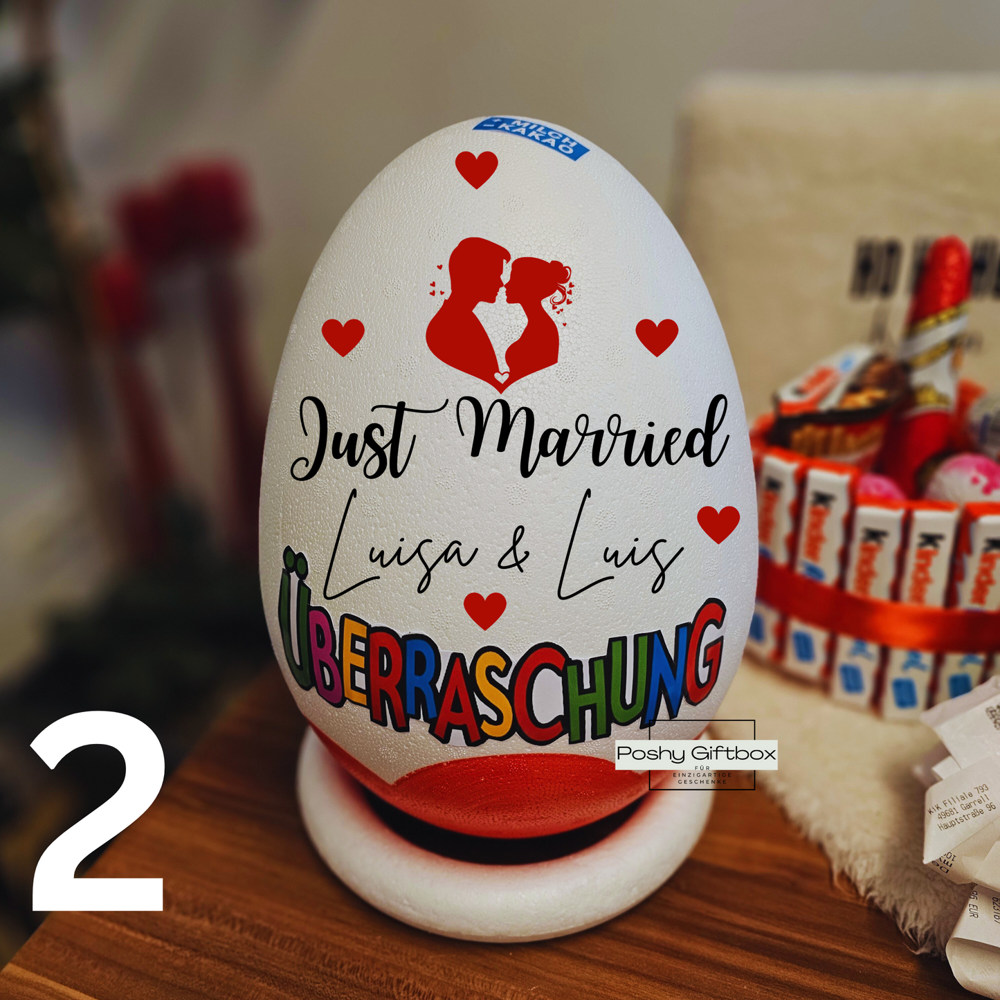 Personalisiertes Ü-Ei Weihnachten/ XXL Überraschungsei mit Wunschtext/Schokoladen Geschenk Geburtstag/Weihnachten/Ostern/Hochzeit/Jugendweihe/Riesen Überraschungsei/Geburtstagsgeschenk/Überraschungseier PoshyGiftbox