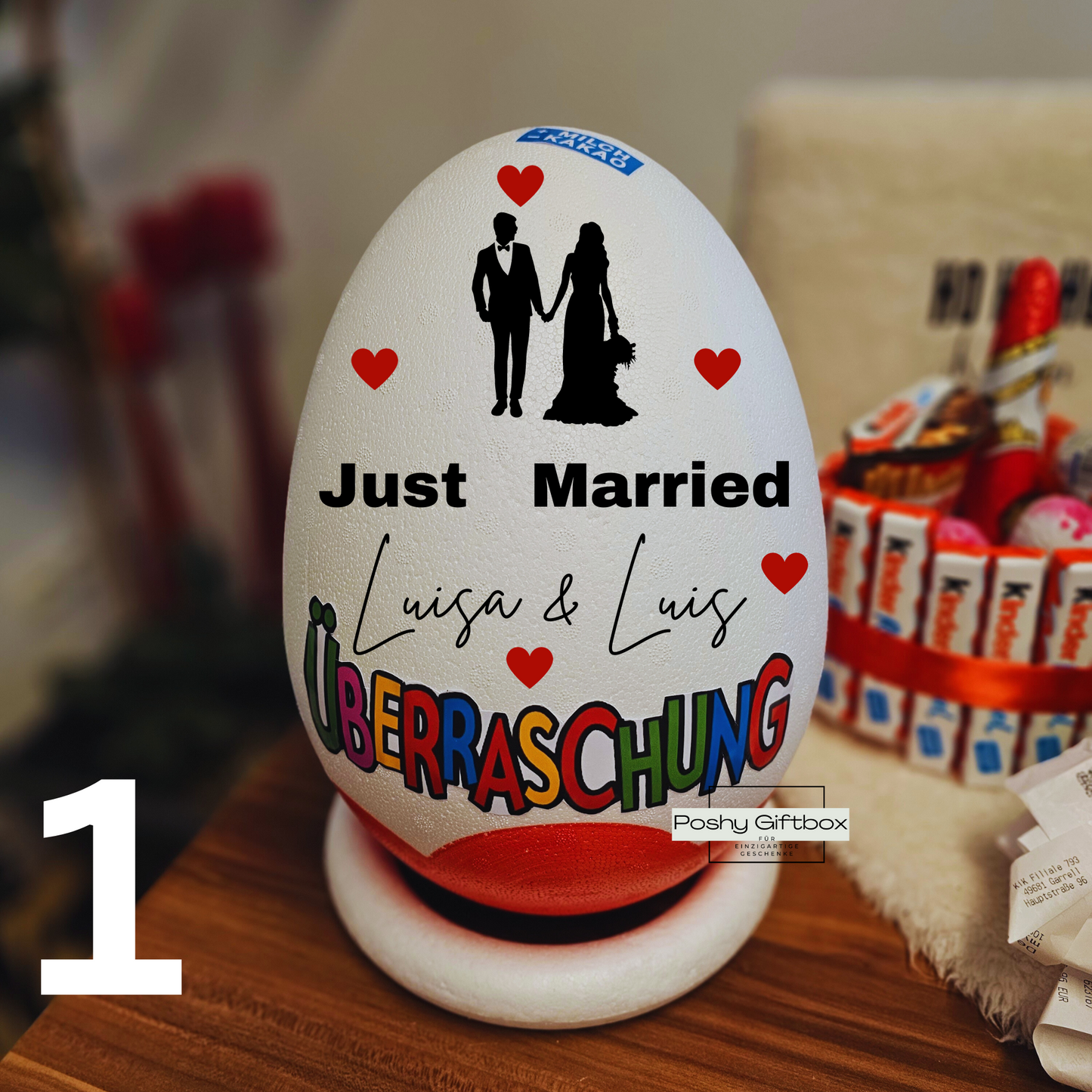 Personalisiertes Ü-Ei Weihnachten/ XXL Überraschungsei mit Wunschtext/Schokoladen Geschenk Geburtstag/Weihnachten/Ostern/Hochzeit/Jugendweihe/Riesen Überraschungsei/Geburtstagsgeschenk/Überraschungseier PoshyGiftbox