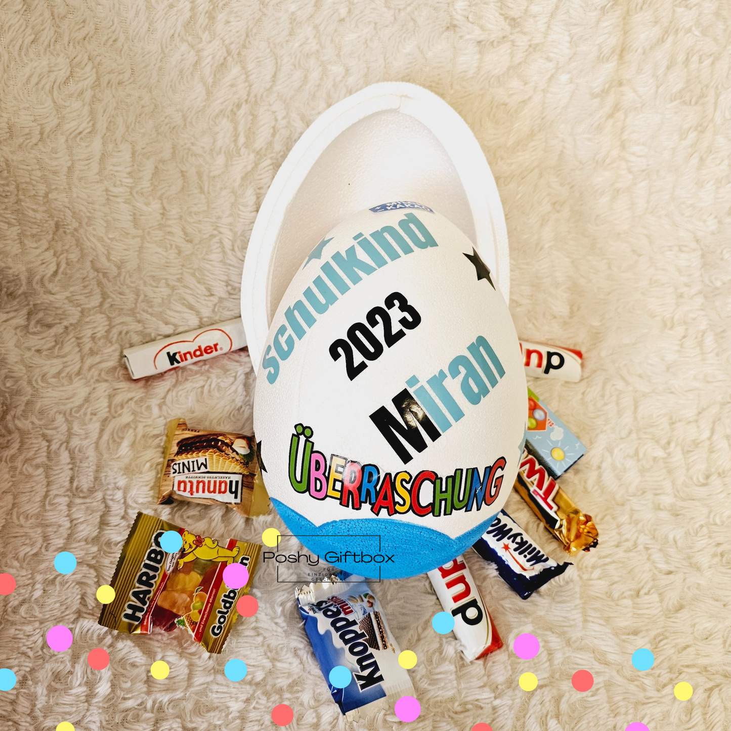 Überraschungsei XXL personalisiert/Geschenk Jugendweihe/Ü-ei Senioren/ Kinder Ei XXL/Geschenk Mädchen,Junge/Mit Füllung PoshyGiftbox