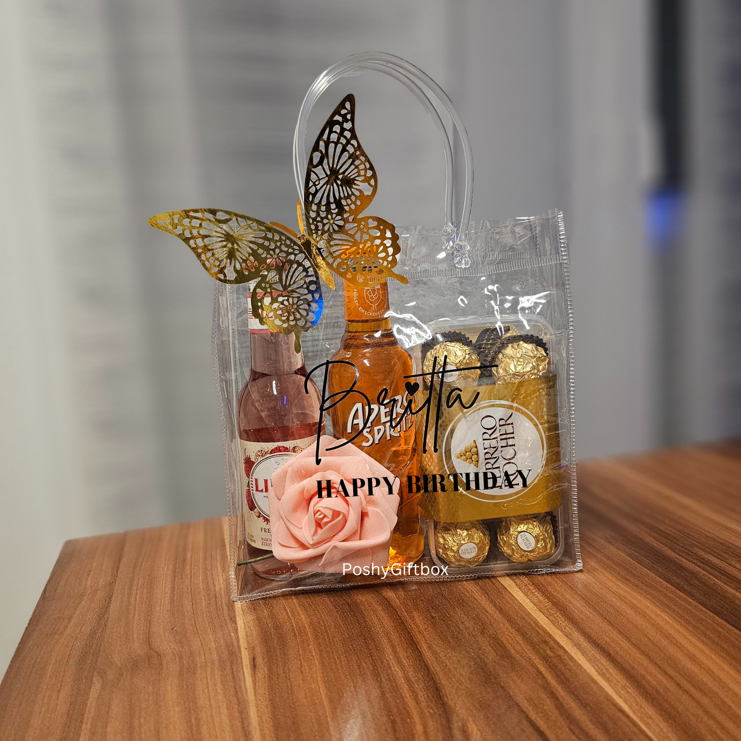Geschenktüte personalisiert/Aperol Spritz,Lillet Geschenkset/4 verschiedene Sets/Geburtstagsgeschenk/Geschenk Freundin/Kleinigkeit/Geschenkkorb/Mädelsabend PoshyGiftbox