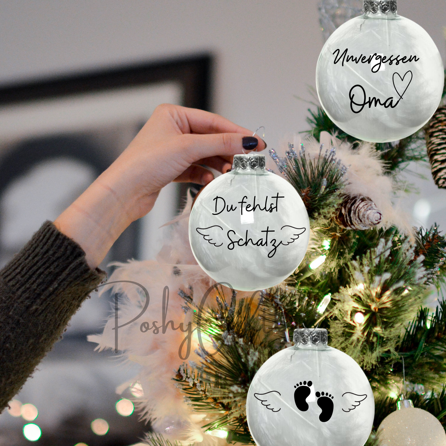 Weihnachtskugeln zum Gedenken gefüllt mit weißen Federn /Personalisierte Christbaumkugel, Erinnerung/Andenken/Du fehlst,Unvergessen /Trauer Weihnachtskugel PoshyGiftbox