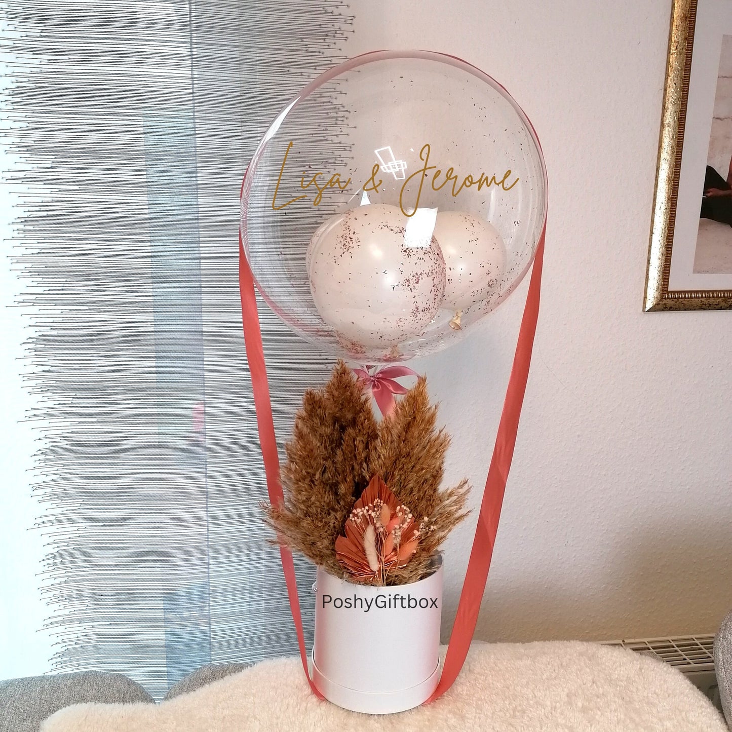 Ballon Geschenk mit Trockenblumen/Hochzeitsgeschenk/Verlobungsgeschenk/Geburtstagsgeschenk/Ballon personalisiert/Valentinsgeschenk/2 Designs PoshyGiftbox