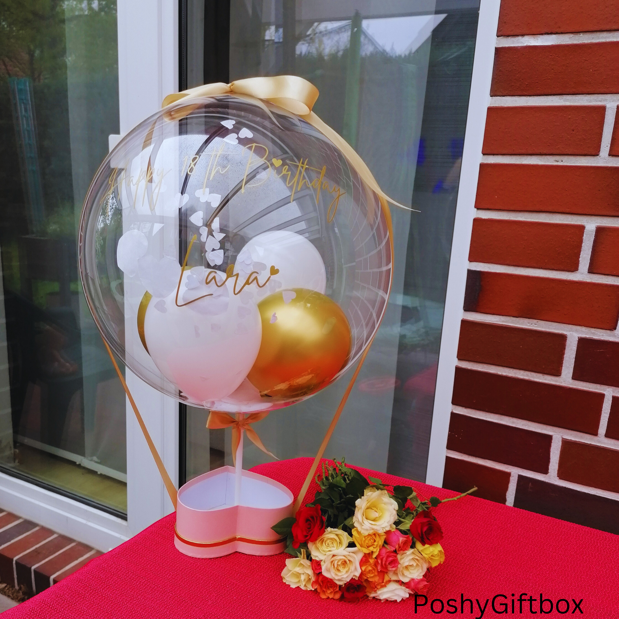 Ballon mit Blumen/Personalisierter Ballon/Ballongrüße/Geburtstagsgeshenk/Muttertagsgeschenk/Geschenke für Frauen/Geschenk Mama,Oma,Freundin  PoshyGiftbox