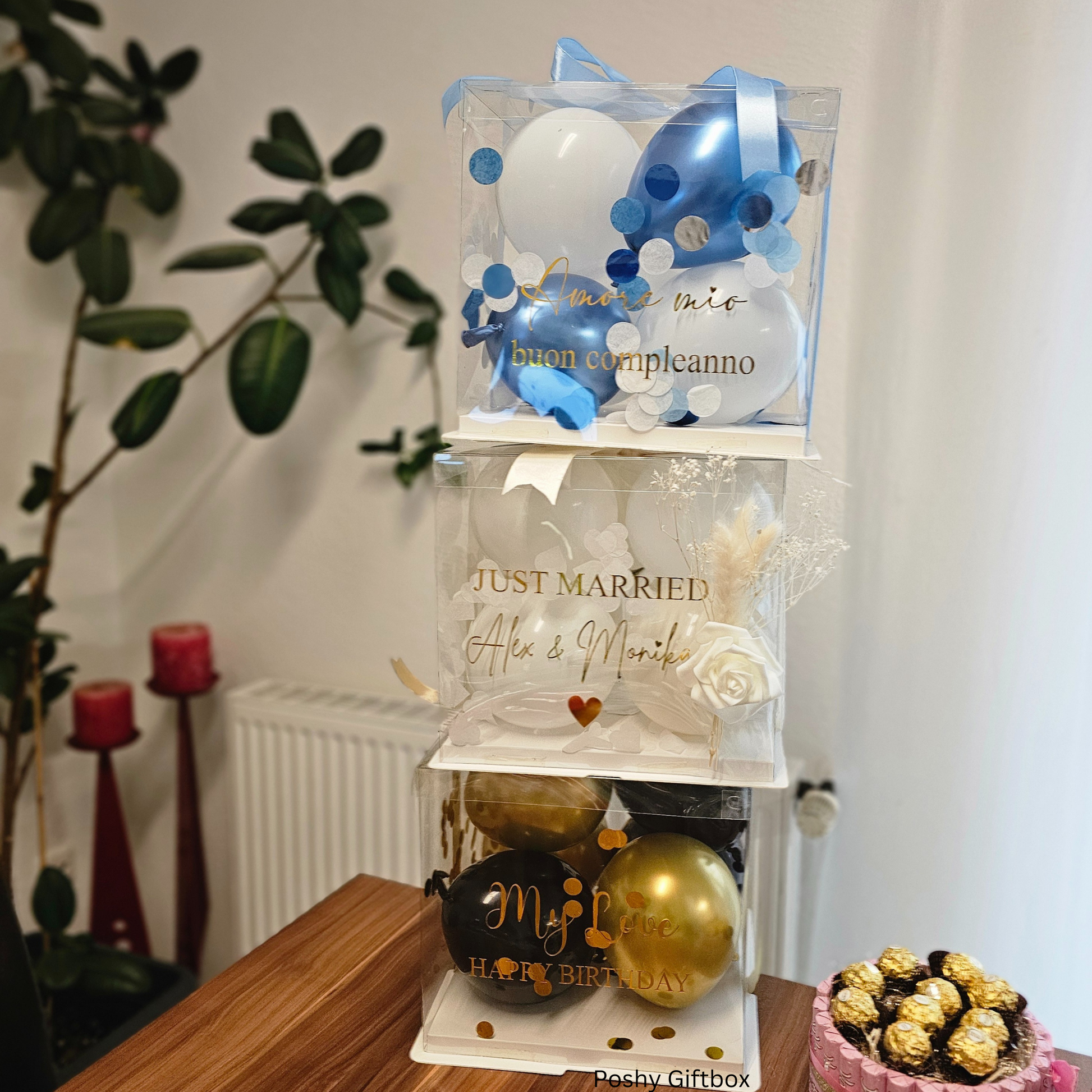 Personalisierte Ballon-Box HOCHZEIT/Geschenkbox Mit Trockenblumen/Luftballons/Geldgeschenkverpackung//Geldgeschenk/Geschenkballon /Geschenkverpackung PoshyGiftbox