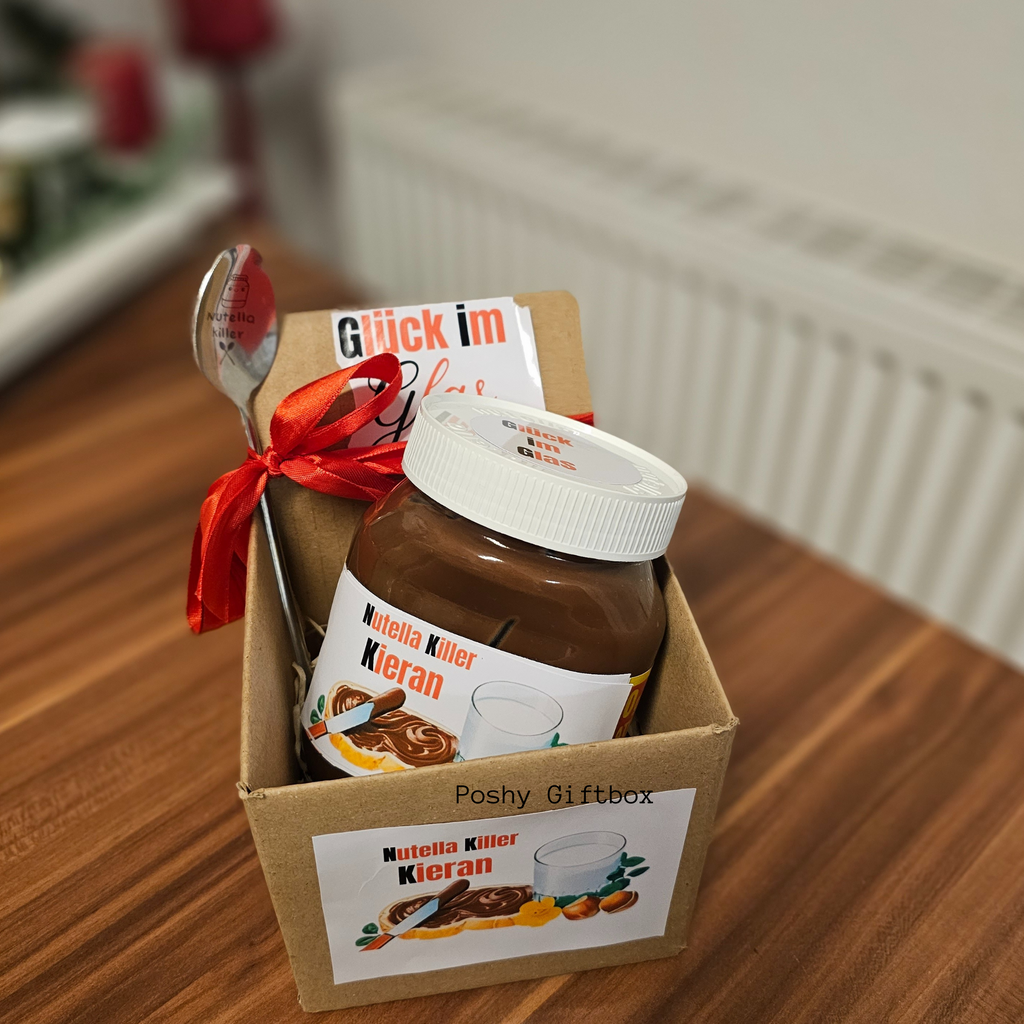 Nutella Geschenk 450g Glas /Nutella Weihnachtsgeschenk/Personalisiert mit Wunschtext oder Namen/Mitbringsel/ Gastgeschenk/Nutella Verpackung/Nutella Killer Geschenk PoshyGiftbox