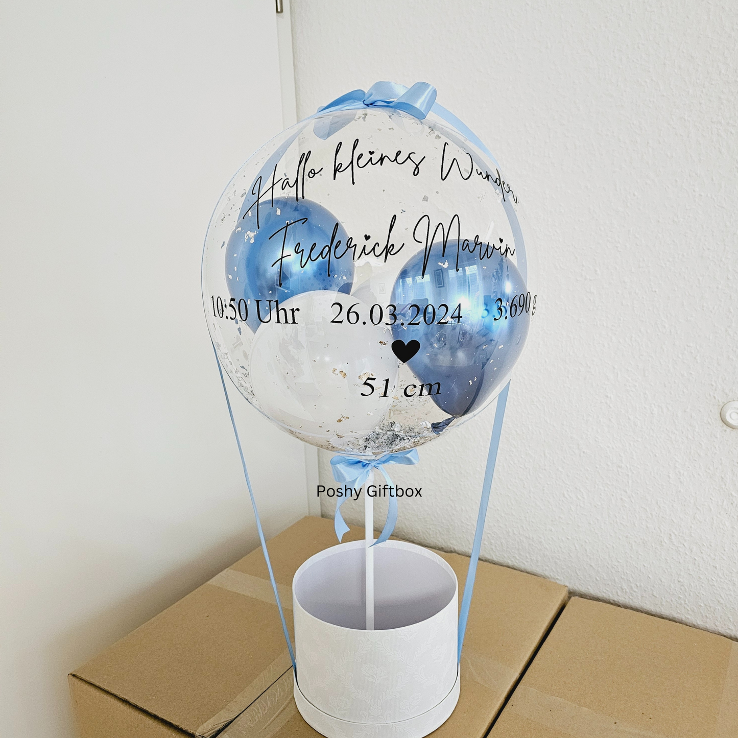 Ballon Geschenk BABY/Geschenkballon zur Geburt/Baby Ballon/Geschenk zur Taufe/Geschenkneumama,Papa/Ballon mit Babydaten  PoshyGiftbox