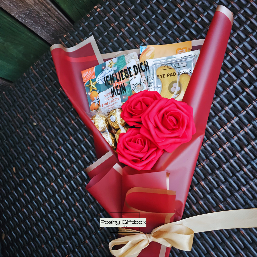 Pralinenstrauß mit Trockenblumen /Geburtstagsgeschenk,Weihnachtsgeschenk,Muttertag,Valentinstagsgeschenk /Essbarer Blumenstrauß/Entspannungsbox mit Trockenblumen/Wellnessbox Frauen PoshyGiftbox
