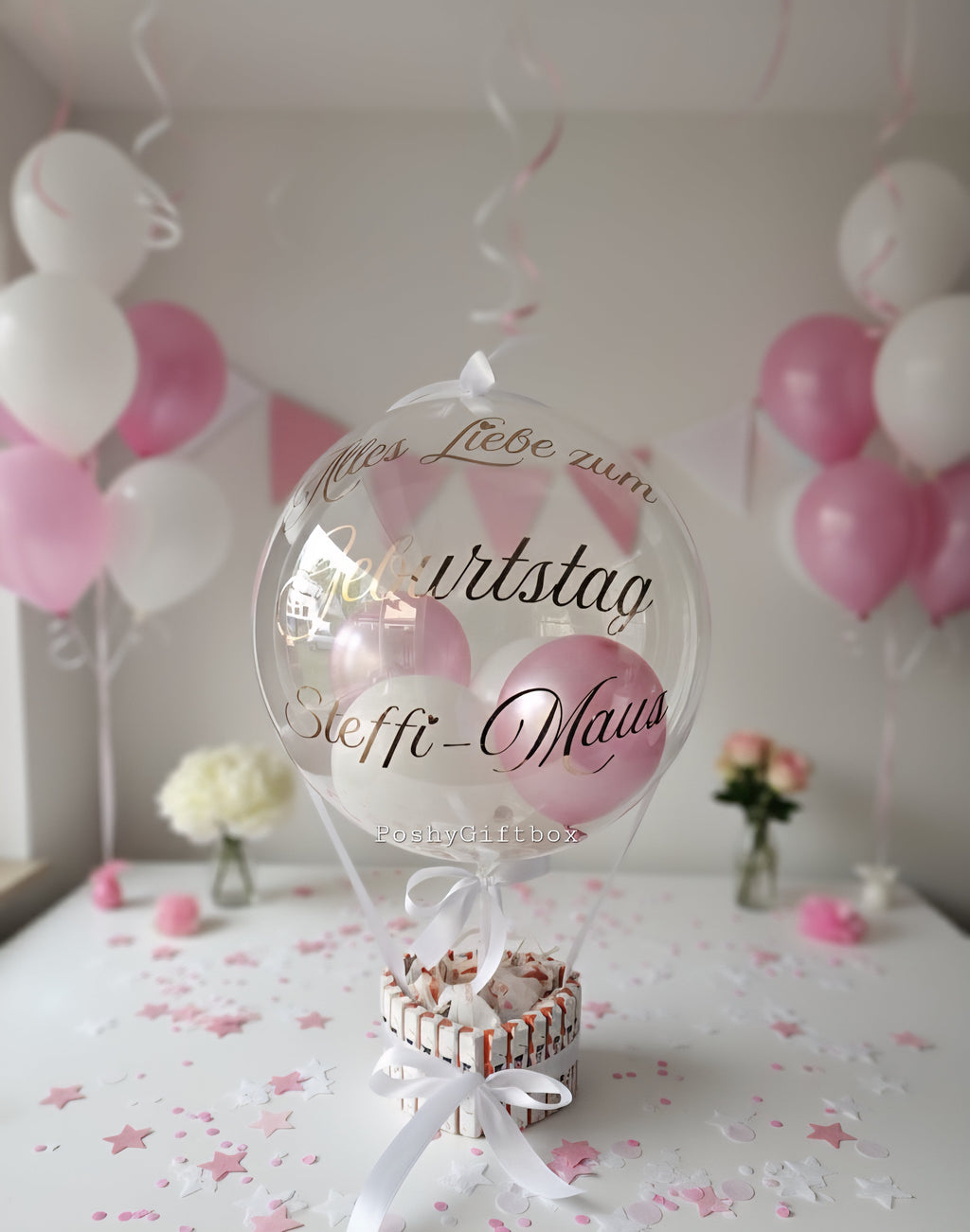 Ballon Geschenk/Geburtstag Geschenkset /Ballon mit Pralinen Torte/Pralinen Torte/Sinnvolle Geschenke Hochzeit/Ballongeschenk HOCHZEIT/Geschenk zum Hochzeitstag/Verlobungsgeschenk/Just Married/Geburtstagsgeschenk PoshyGiftbox