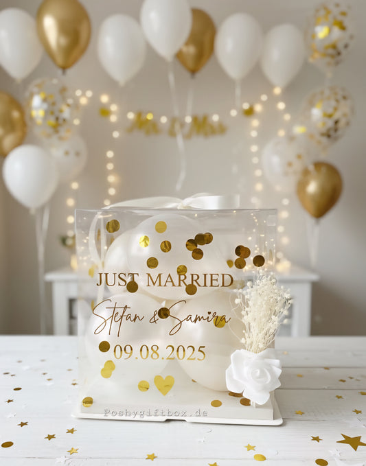 Personalisierte Ballon-Box HOCHZEIT/Geschenkbox Mit Trockenblumen/Luftballons/Geldgeschenkverpackung//Geldgeschenk/Geschenkballon /Geschenkverpackung PoshyGiftbox