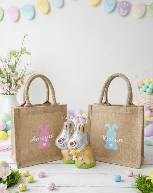 Ostertasche Jute/Osterkörbchen/Jutetasche Ostern/Osterkorb personalisiert/ Ostern Kinder Geschenk/Hasenpost Ostern/Tasche Ostereier suchen/Bunt PoshyGiftbox