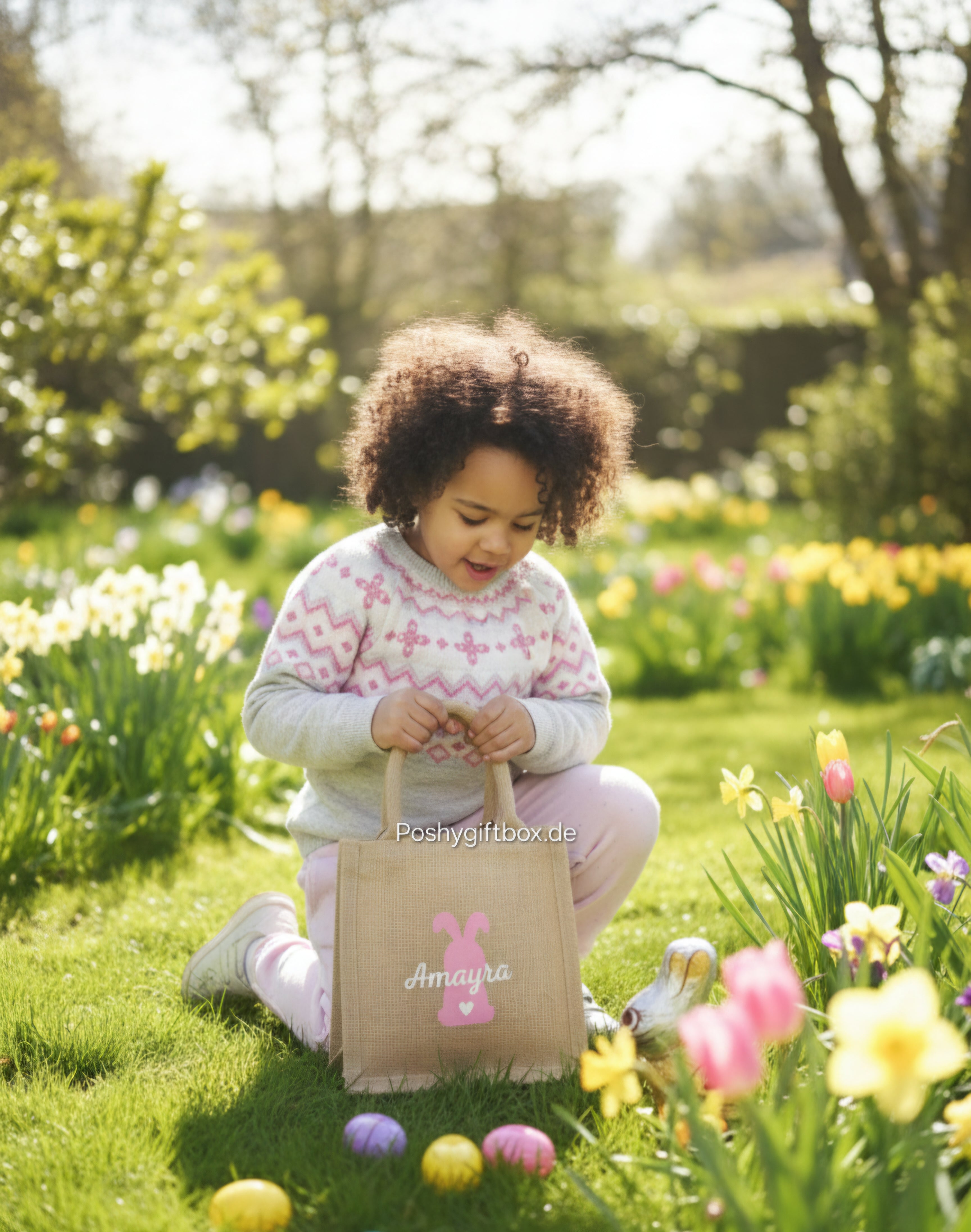 Ostertasche Jute/Osterkörbchen/Jutetasche Ostern/Osterkorb personalisiert/ Ostern Kinder Geschenk/Hasenpost Ostern/Tasche Ostereier suchen/Bunt PoshyGiftbox