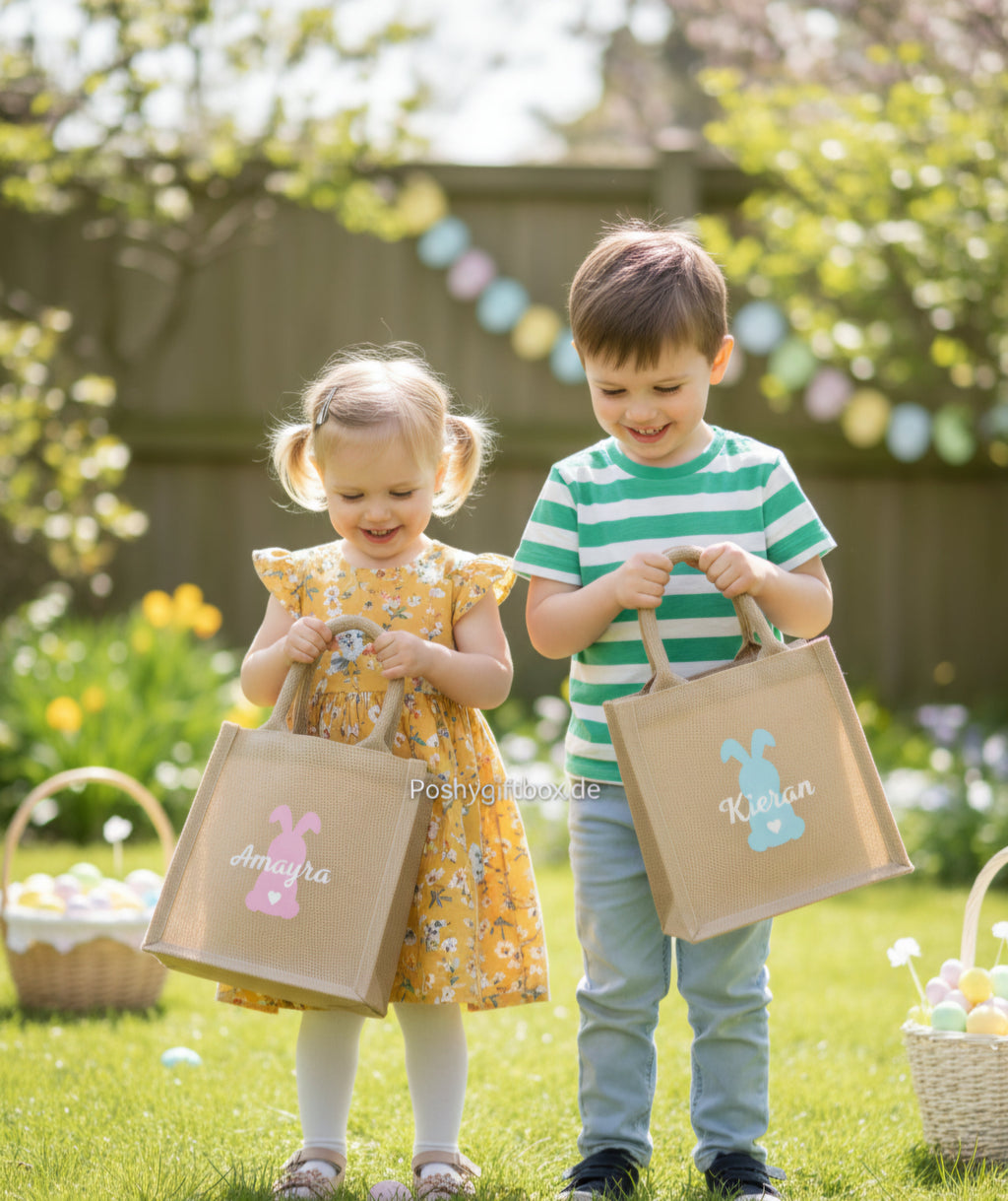 Ostertasche Jute/Osterkörbchen/Jutetasche Ostern/Osterkorb personalisiert/ Ostern Kinder Geschenk/Hasenpost Ostern/Tasche Ostereier suchen/Bunt PoshyGiftbox