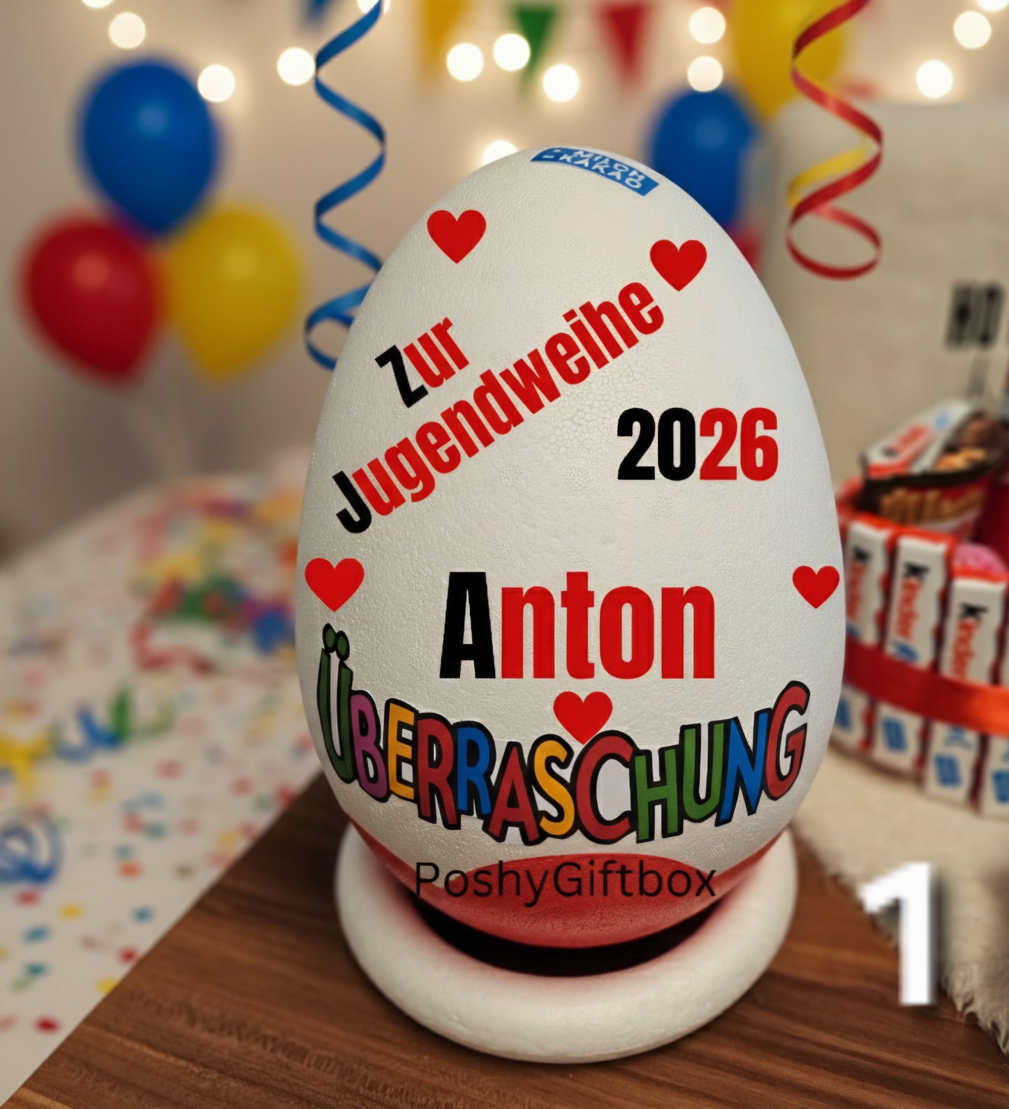 Personalisiertes XXL Überraschungsei JUGENDWEIHE /Schokoladen Geschenk Geburtstag/Überraschungsei XXL/Geburtstagsgeschenk/Geschenk Taufe/Kommunion PoshyGiftbox