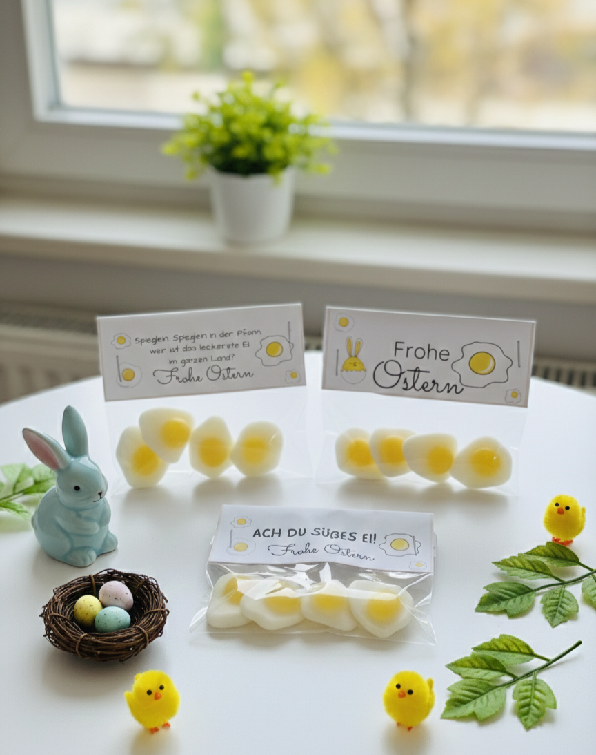 Ostereier/Spiegeleier/Frohe Ostern/Gastgeschenk/Ach Du süßes Ei/süß Tütchen/Ostergeschenk Kollegen/Lustiges Ostergeschenk/Fruchtgummi/Frohe Ostern PoshyGiftbox
