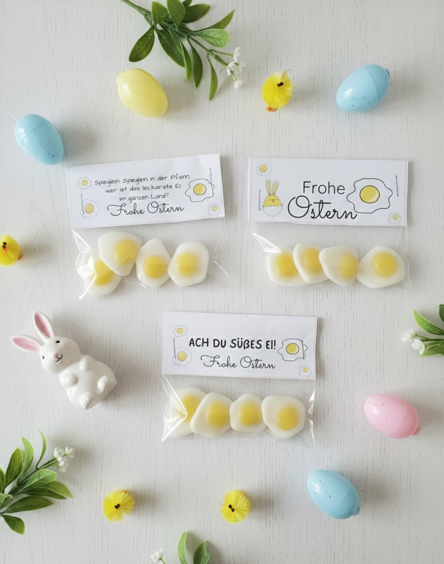 Ostereier/Spiegeleier/Frohe Ostern/Gastgeschenk/Ach Du süßes Ei/süß Tütchen/Ostergeschenk Kollegen/Lustiges Ostergeschenk/Fruchtgummi/Frohe Ostern PoshyGiftbox
