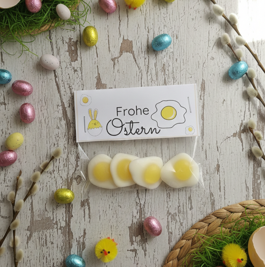 Ostereier/Spiegeleier/Frohe Ostern/Gastgeschenk/Ach Du süßes Ei/süß Tütchen/Ostergeschenk Kollegen/Lustiges Ostergeschenk/Fruchtgummi/Frohe Ostern PoshyGiftbox
