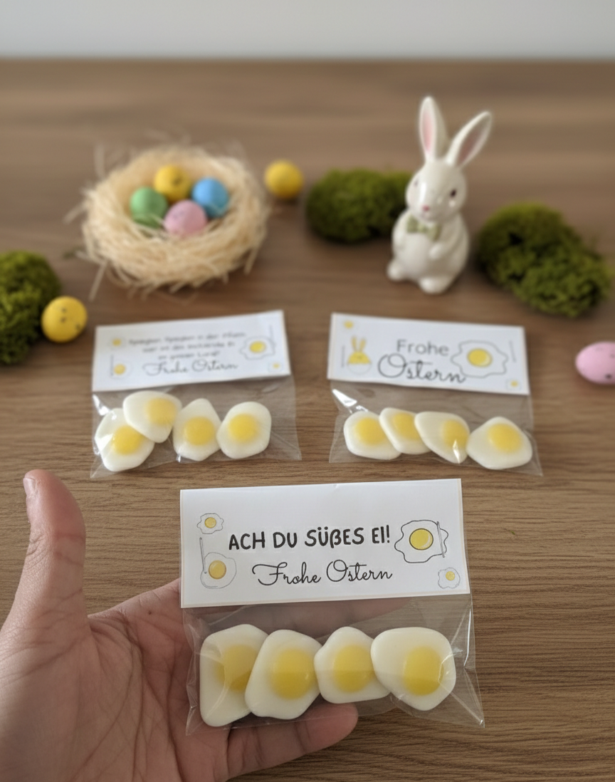Ostereier/Spiegeleier/Frohe Ostern/Gastgeschenk/Ach Du süßes Ei/süß Tütchen/Ostergeschenk Kollegen/Lustiges Ostergeschenk/Fruchtgummi/Frohe Ostern PoshyGiftbox