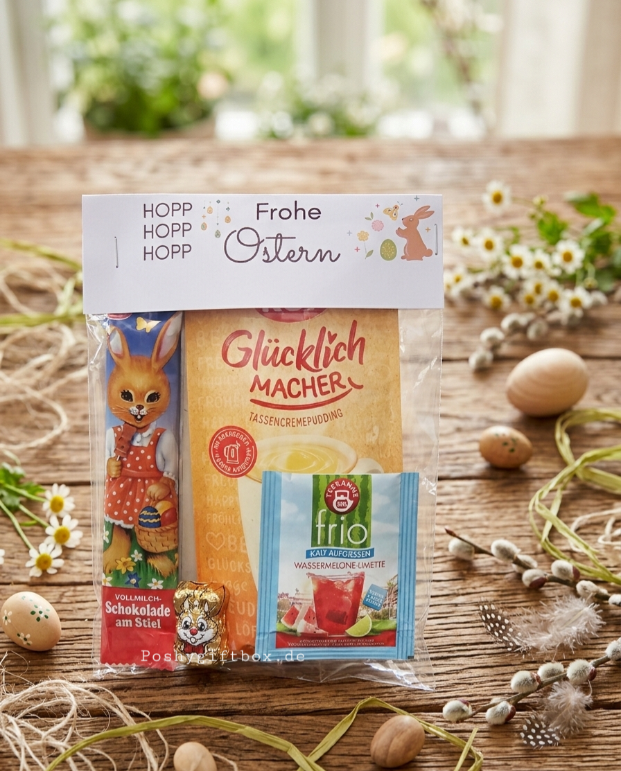 Geschenktüte Ostern/Hopp Hopp Hopp Frohe Ostern/Osternest/Kleines Geschenk/Ostergrüße/Ostergeschenk/Osterpräsent/Mitbringsel/Ostertüte/Osternest PoshyGiftbox