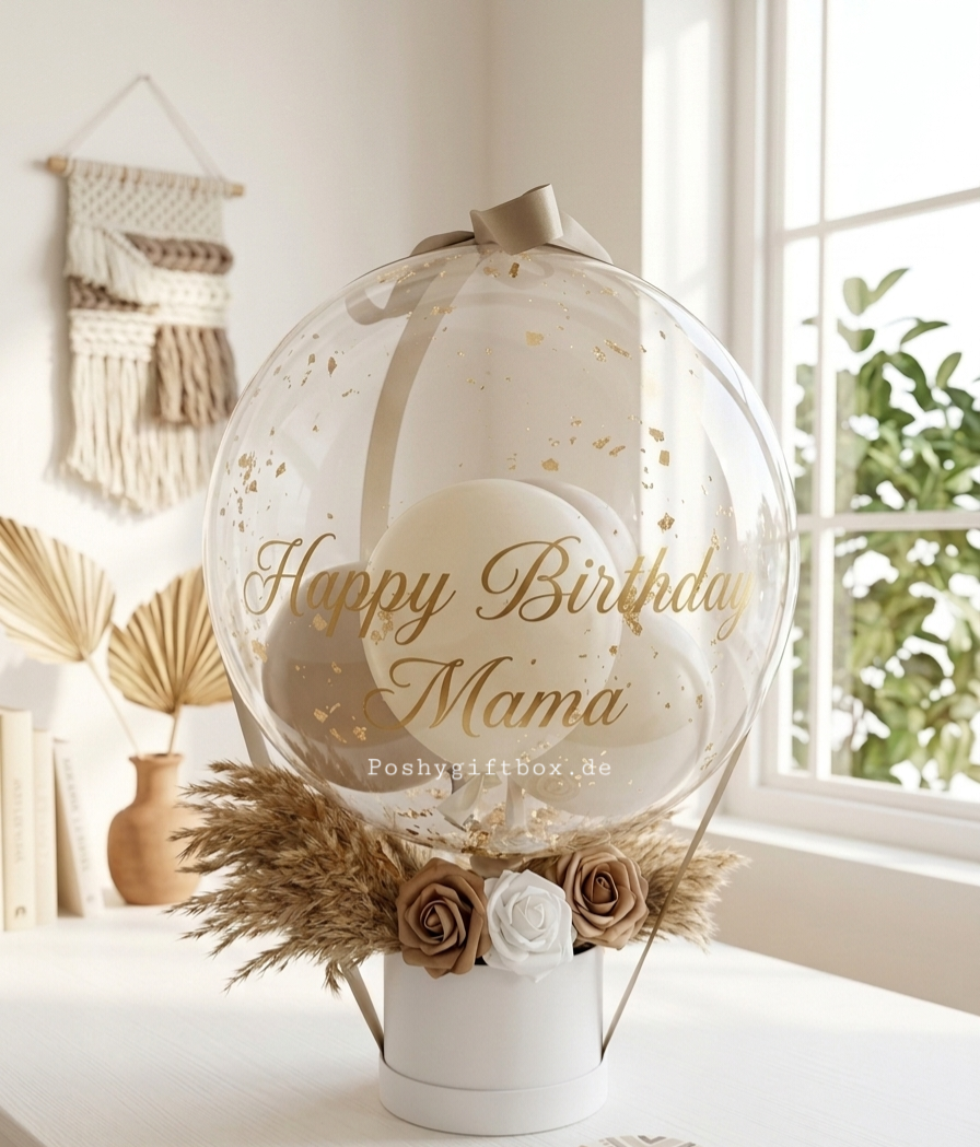Ballon Geschenk mit Trockenblumen für Hochzeit / Geburtstag/Verlobung/Abschluss PoshyGiftbox