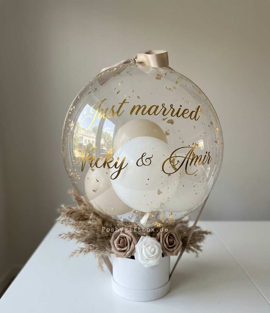 Ballon Geschenk mit Trockenblumen für Hochzeit / Geburtstag/Verlobung/Abschluss PoshyGiftbox