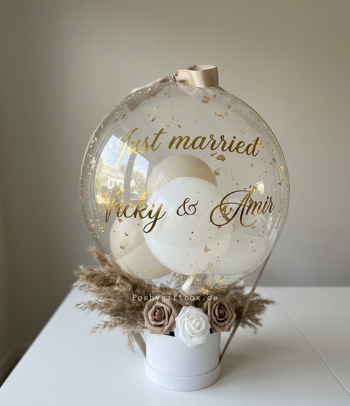 Ballon Geschenk mit Trockenblumen für Hochzeit / Geburtstag/Verlobung/Abschluss PoshyGiftbox