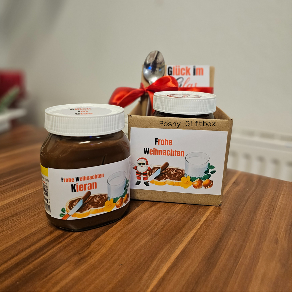 Nutella Geschenk 450g Glas /Nutella Weihnachtsgeschenk/Personalisiert mit Wunschtext oder Namen/Mitbringsel/ Gastgeschenk/Nutella Verpackung/Nutella Killer Geschenk PoshyGiftbox