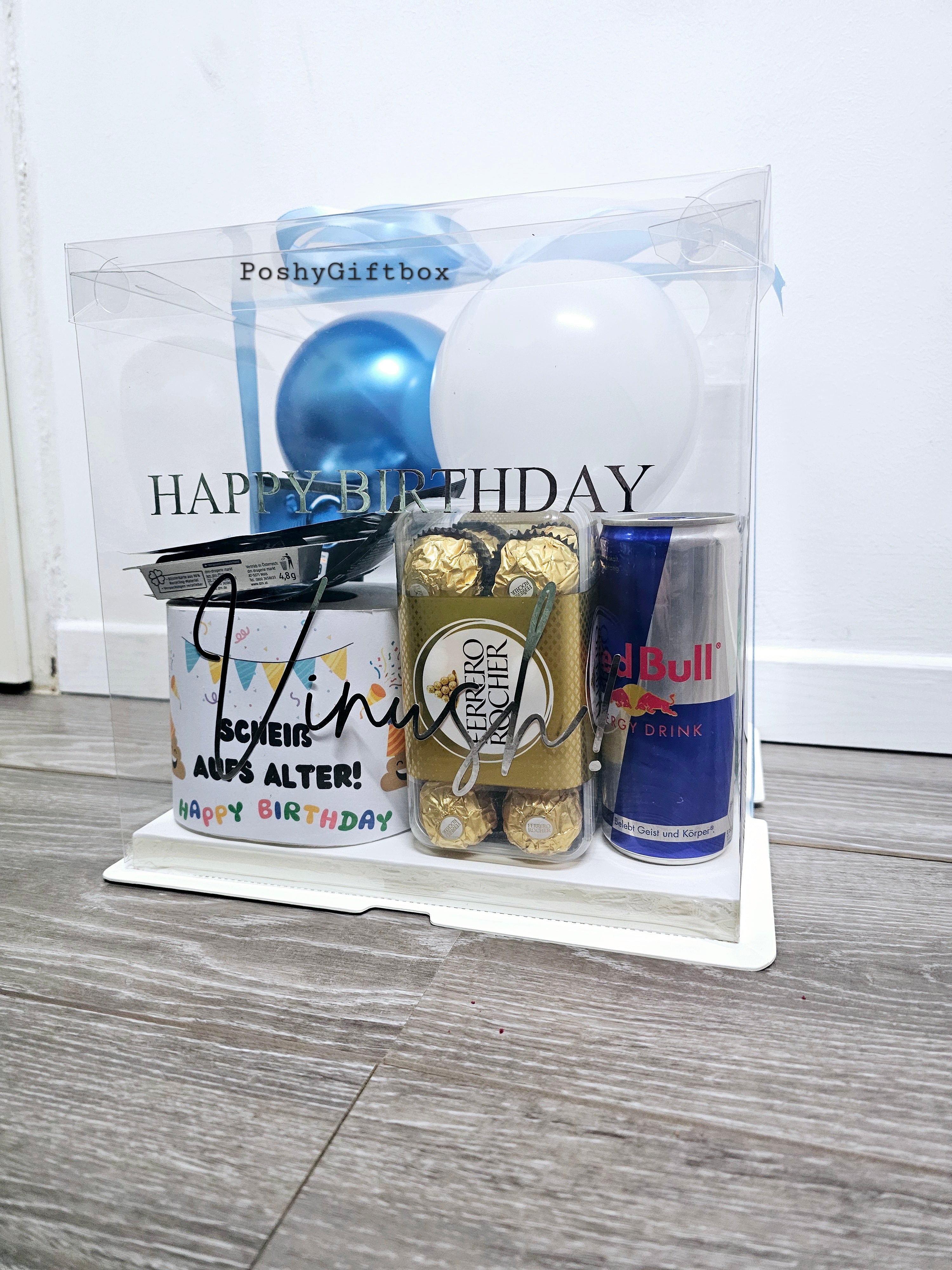 Personalisierte Ballonbox /Geschenkbox Transparent/Wellnessset/Geschenkset Männer/Weihnachtsgeschenk/Geburtstagsgeschenk/Valentinsgeschenk/Geschenk Vatertag PoshyGiftbox
