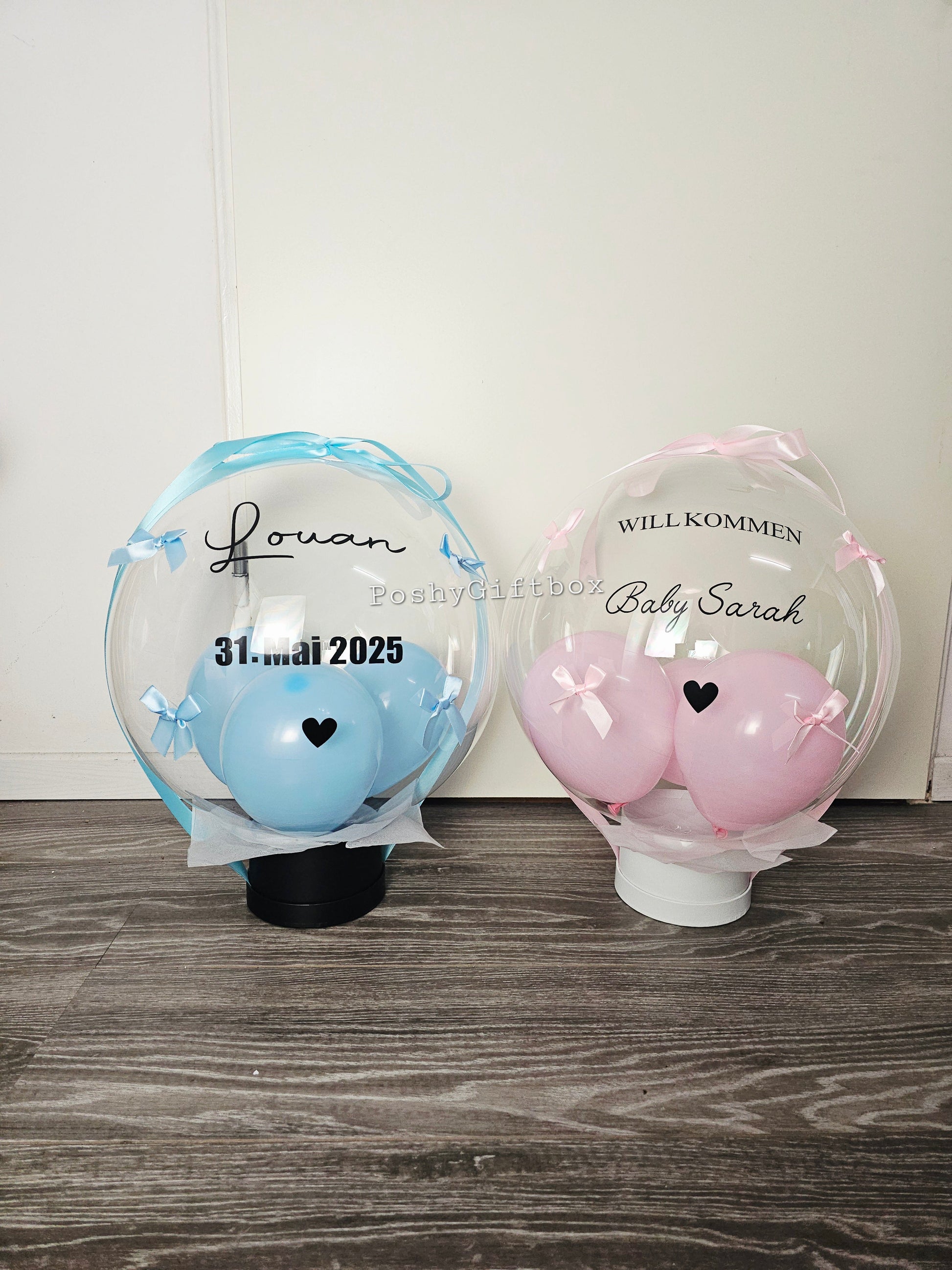 Ballon "BABY"/Willkommen Baby/Luftballon personalisiert/Ballongeschenk Hochzeit,Valentinstag/Muttertag/Ballon mit kleine Schleifen  PoshyGiftbox