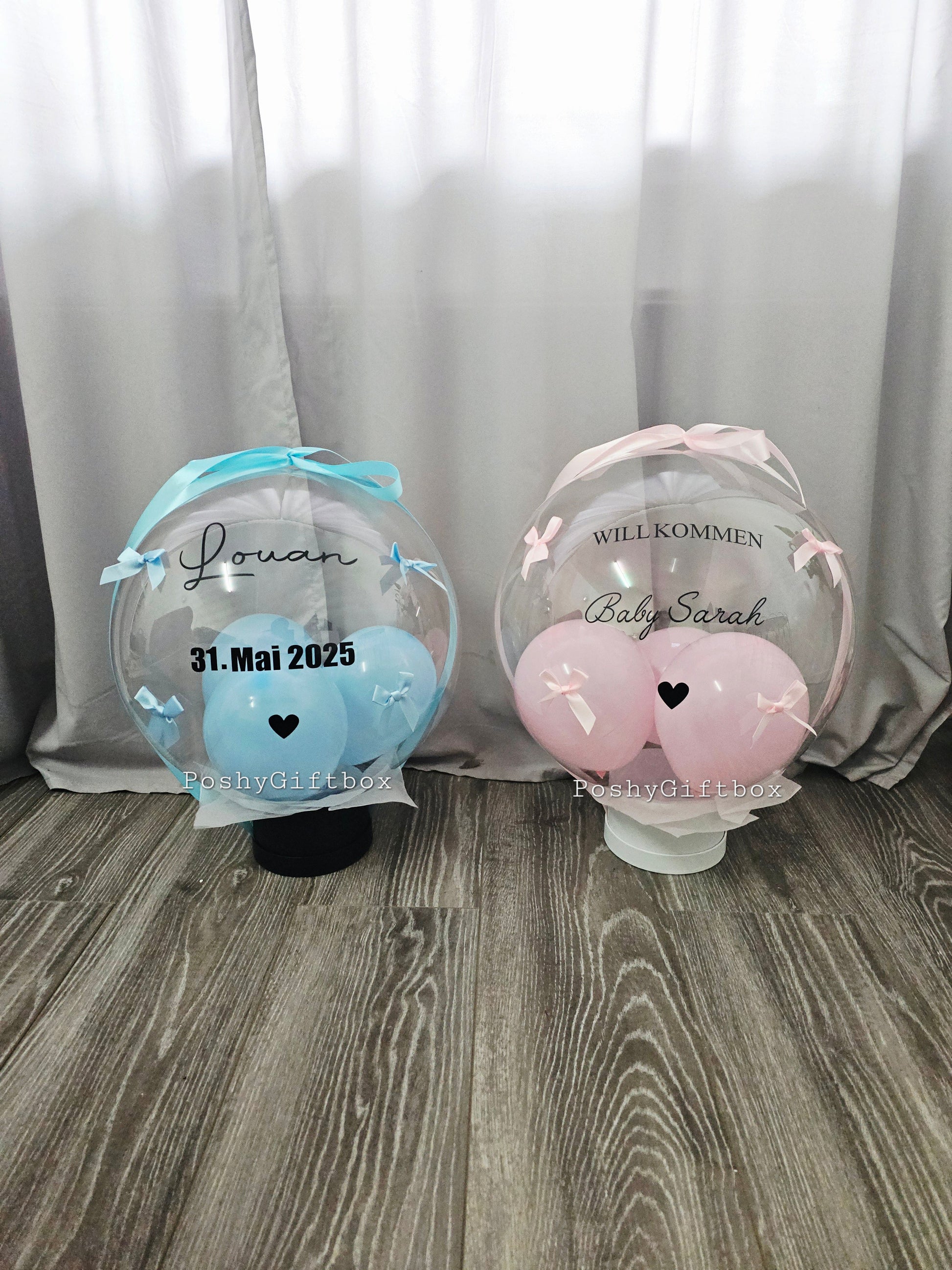 Ballon "BABY"/Willkommen Baby/Luftballon personalisiert/Ballongeschenk Hochzeit,Valentinstag/Muttertag/Ballon mit kleine Schleifen  PoshyGiftbox
