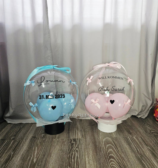 Ballon "BABY"/Willkommen Baby/Luftballon personalisiert/Ballongeschenk Hochzeit,Valentinstag/Muttertag/Ballon mit kleine Schleifen  PoshyGiftbox