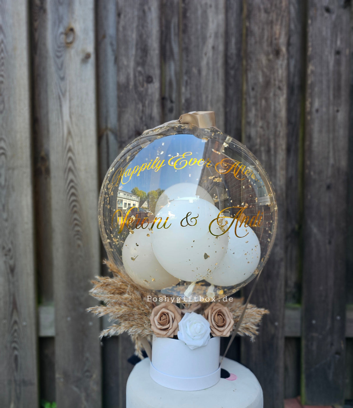 Ballon Geschenk mit Trockenblumen für Hochzeit / Geburtstag/Verlobung/Abschluss PoshyGiftbox