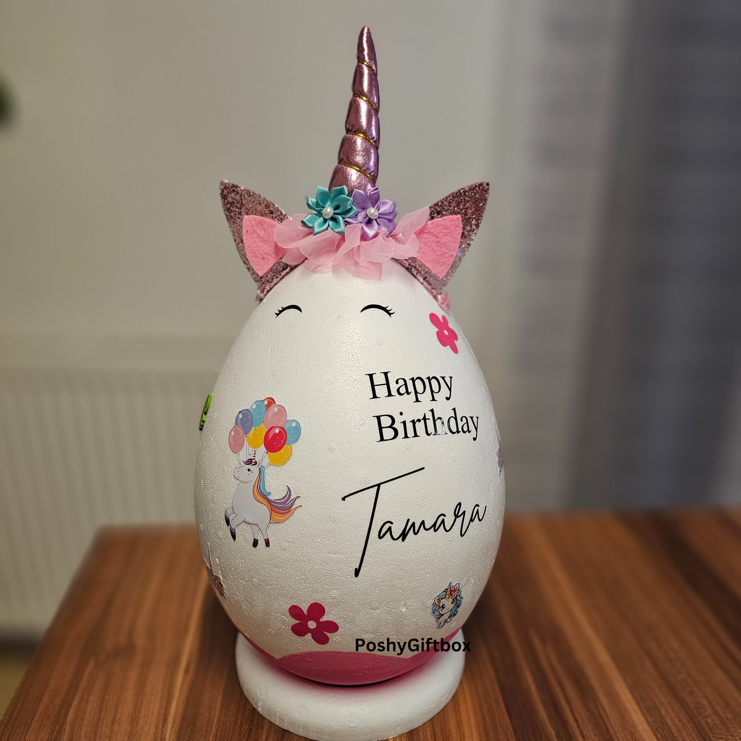 XXL-Überraschungsei mit EINHORN,MICKEY Maus,Hasenohren/Personalisiert/Geschenk Geburtstag/Ostereier/Einschulungsgeschenk/Ü-ei /Geschenk Kind PoshyGiftbox