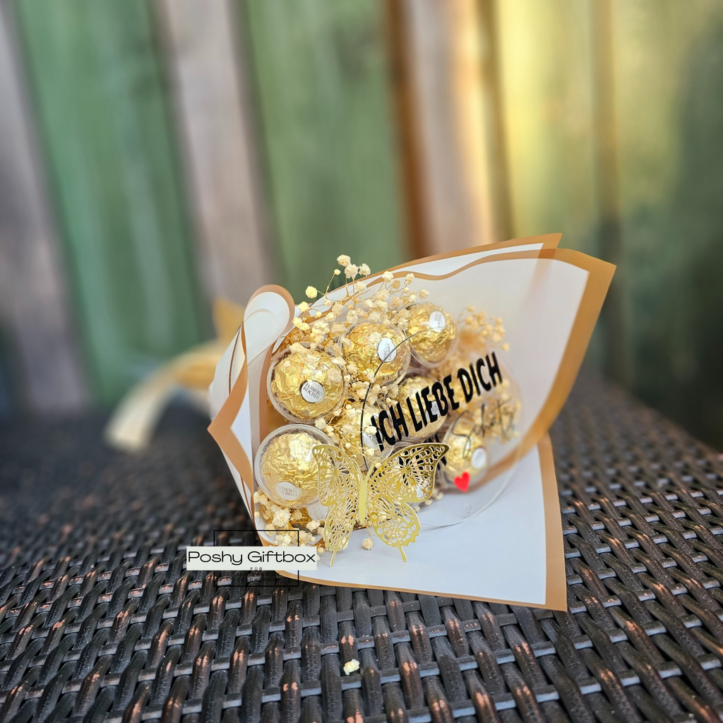 Pralinenstrauß mit Trockenblumen /Geburtstagsgeschenk,Weihnachtsgeschenk,Muttertag,Valentinstagsgeschenk /Essbarer Blumenstrauß/Entspannungsbox mit Trockenblumen/Wellnessbox Frauen PoshyGiftbox