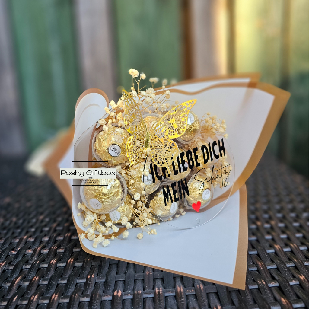 Pralinenstrauß mit Trockenblumen /Geburtstagsgeschenk,Weihnachtsgeschenk,Muttertag,Valentinstagsgeschenk /Essbarer Blumenstrauß/Entspannungsbox mit Trockenblumen/Wellnessbox Frauen PoshyGiftbox