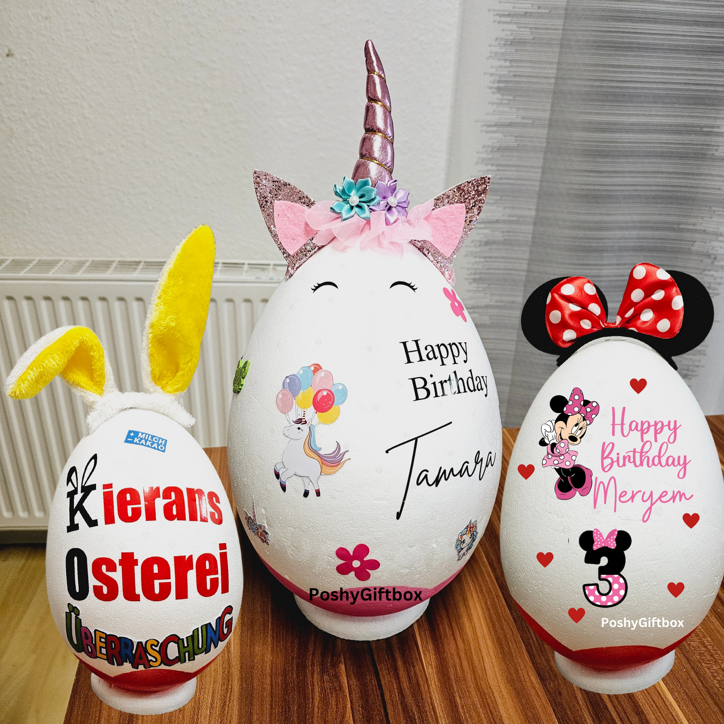 XXL-Überraschungsei mit EINHORN,MICKEY Maus,Hasenohren/Personalisiert/Geschenk Geburtstag/Ostereier/Einschulungsgeschenk/Ü-ei /Geschenk Kind PoshyGiftbox