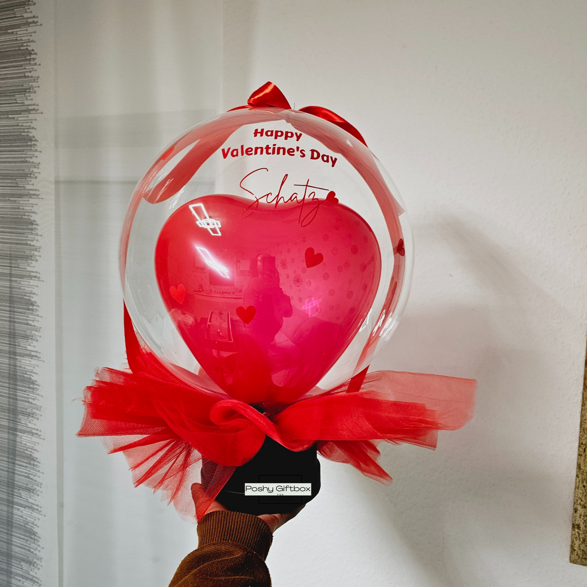 Ballon Geschenk "VALENTINSTAG"/Geburtstagsgeschenk/Hochzeitsgeschenk /Verlobungsgeschenk/Luftballon ROT/Valentinstag Geschenk/Herz Ballon mit Wunschtext PoshyGiftbox