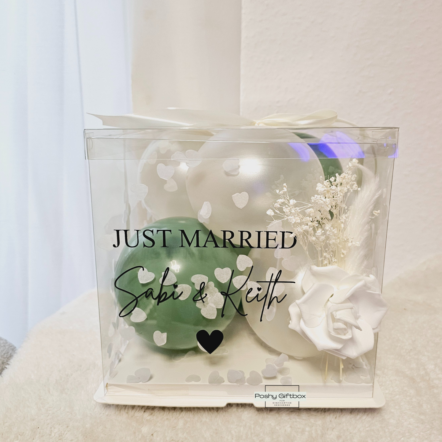 Personalisierte Ballon-Box HOCHZEIT/Geschenkbox Mit Trockenblumen/Luftballons/Geldgeschenkverpackung//Geldgeschenk/Geschenkballon /Geschenkverpackung PoshyGiftbox