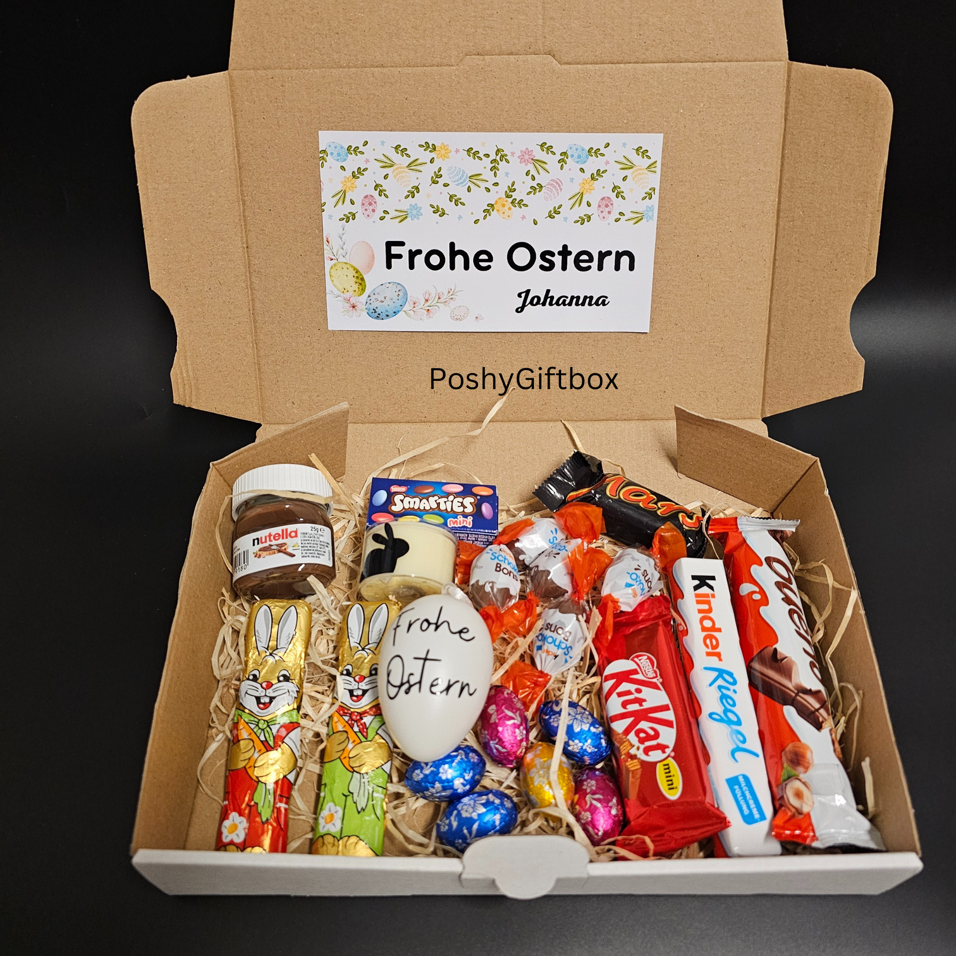 Ostergeschenk/Schokoladen mit Namen/Geschenk Set Personalisiert/Nutella Geschenk/Osterbox/Geschenk Kinder/Erwachsen/2 Designs/personalisiert PoshyGiftbox