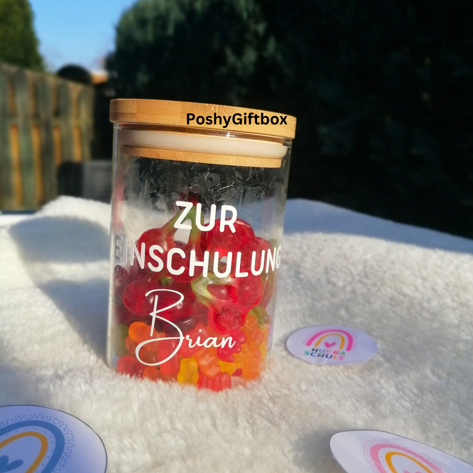 VORRATSGLAS mit Holzdeckel/Wunschtext/Danke für die schöne Zeit/t/Abschiedsgeschenk/Geschenkverpackung PoshyGiftbox