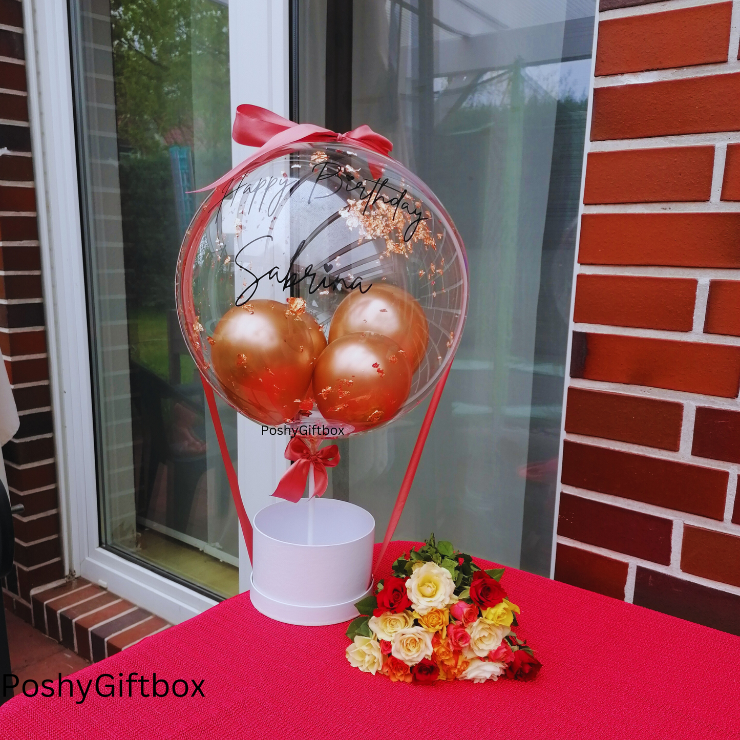 Ballon mit Blumen/Personalisierter Ballon/Ballongrüße/Geburtstagsgeshenk/Muttertagsgeschenk/Geschenke für Frauen/Geschenk Mama,Oma,Freundin  PoshyGiftbox