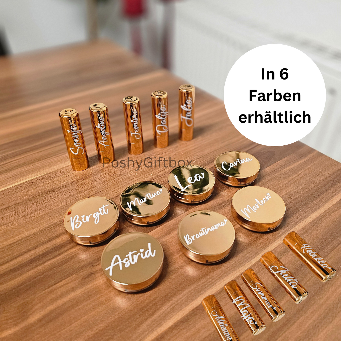 Lippenbalsam Personalisiert/Lippenpflege/kleines Geschenk Brautjungfer Trauzeugin JGA Freundin/ Lippenstift Gold,Rosegold,Silber  PoshyGiftbox