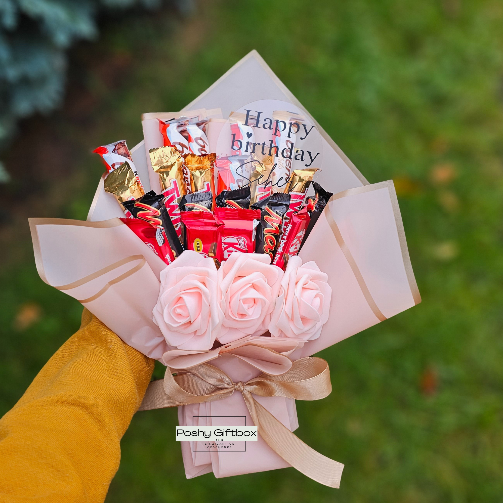 Pralinenstrauß, Ideales Geburtstagsgeschenk,Weihnachtsgeschenk,Vatertag,Valentinstagsgeschenk für Sie oder Ihn/Essbarer Blumenstrauß mit Personalisierung  PoshyGiftbox
