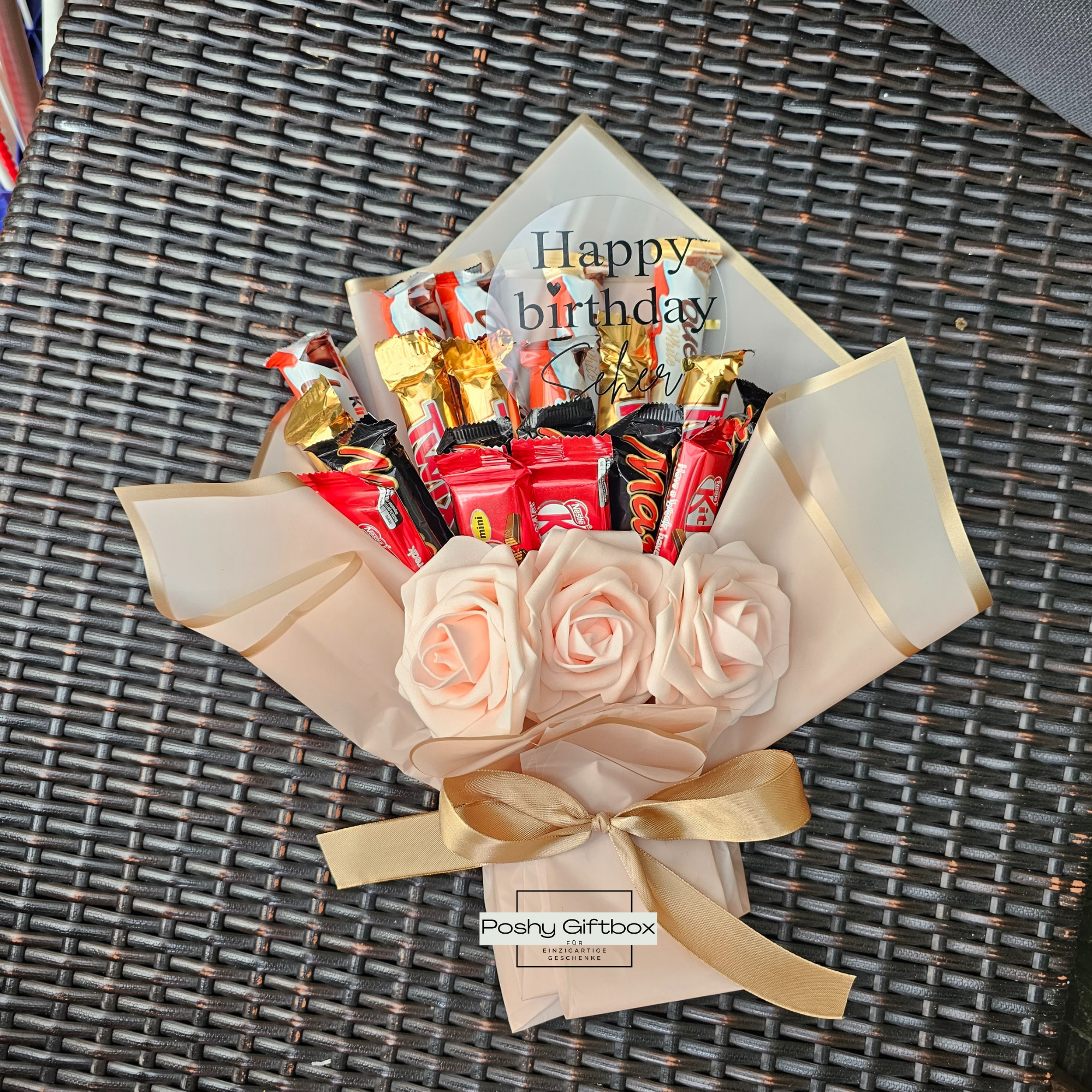 Pralinenstrauß, Ideales Geburtstagsgeschenk,Weihnachtsgeschenk,Vatertag,Valentinstagsgeschenk für Sie oder Ihn/Essbarer Blumenstrauß mit Personalisierung  PoshyGiftbox