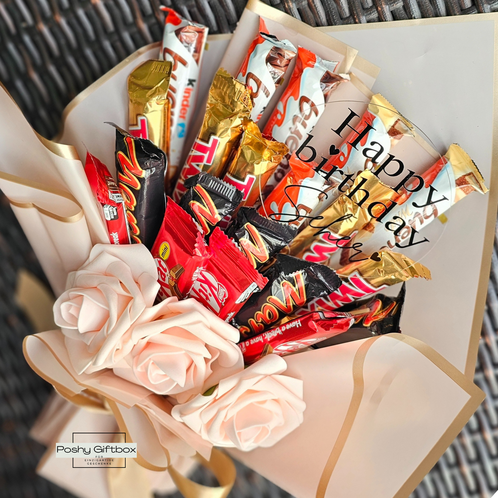 Pralinenstrauß, Ideales Geburtstagsgeschenk,Weihnachtsgeschenk,Vatertag,Valentinstagsgeschenk für Sie oder Ihn/Essbarer Blumenstrauß mit Personalisierung  PoshyGiftbox
