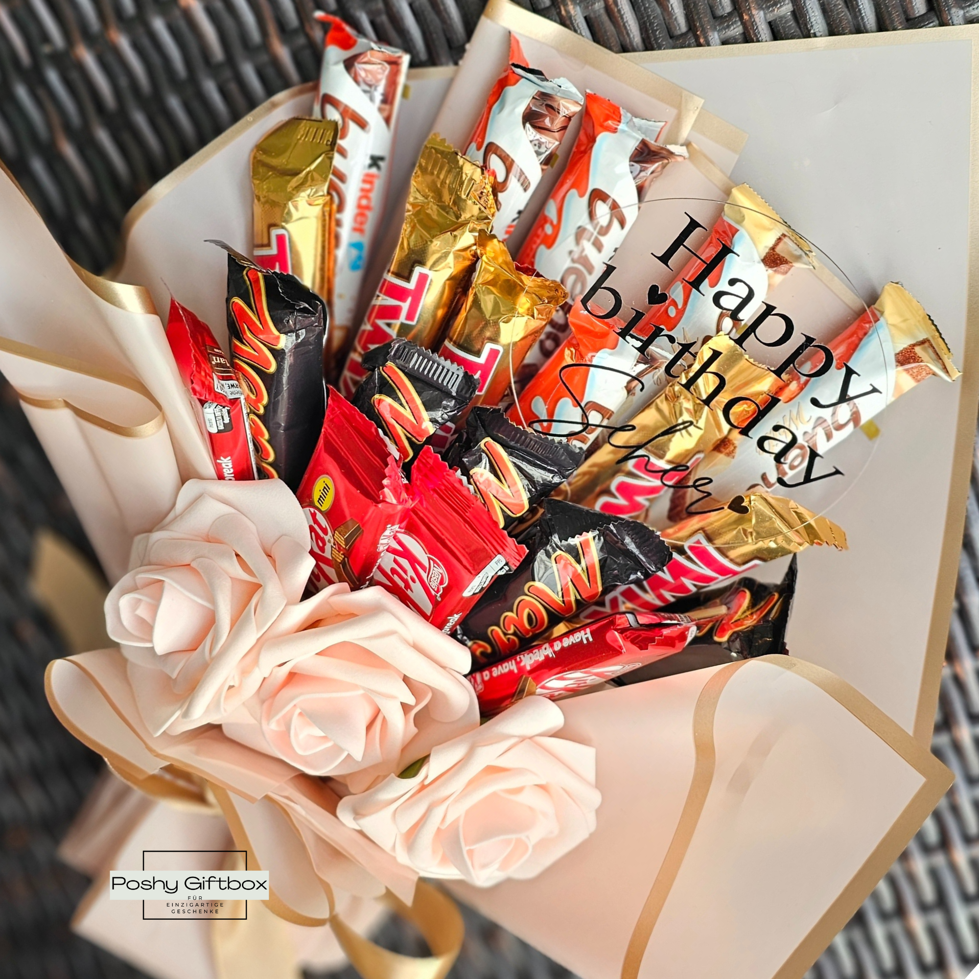 Pralinenstrauß, Ideales Geburtstagsgeschenk,Weihnachtsgeschenk,Vatertag,Valentinstagsgeschenk für Sie oder Ihn/Essbarer Blumenstrauß mit Personalisierung  PoshyGiftbox